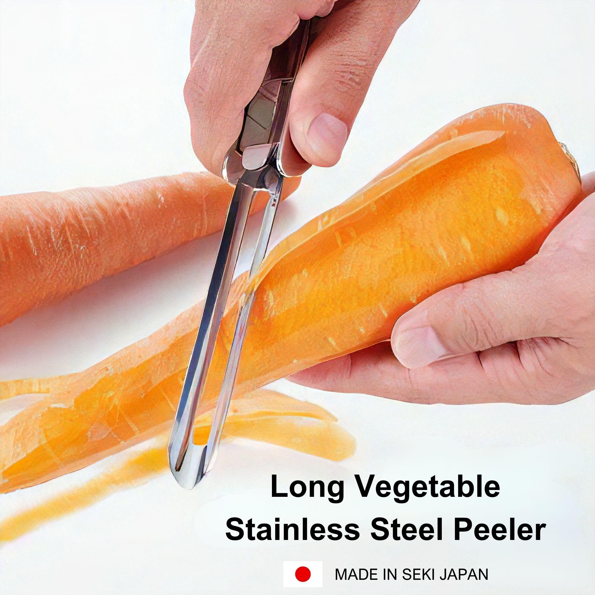 Seki Japan Stainless Steel Long Vegetable Peeler – 8.5" Ergonomic Peeler with Safety Cover